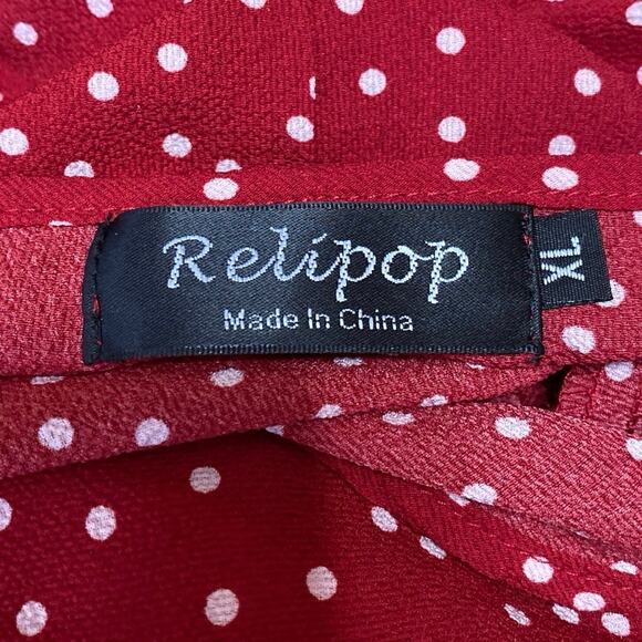 Relipop Red White Short Sleeve Polka Dots Ruffle V Neck Mini Wrap Dress Size XL - Picture 3 of 4
